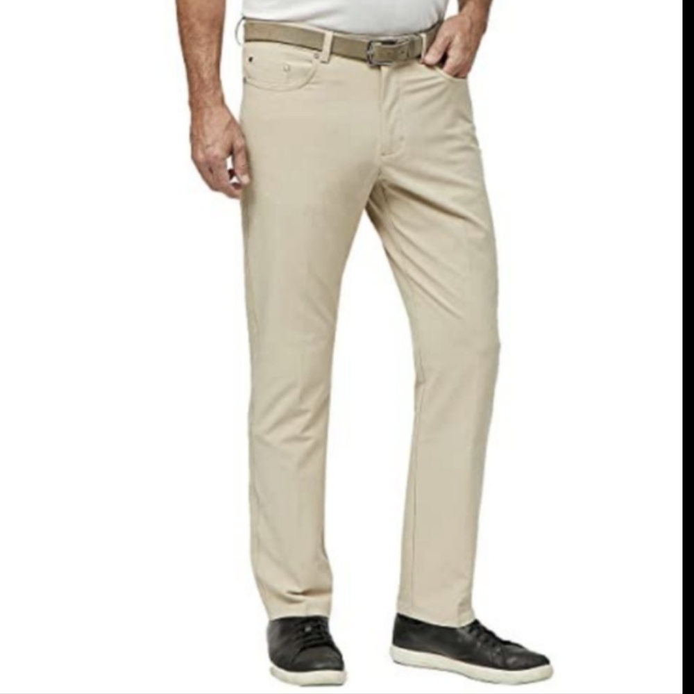 Greg Norman Flat Front Stretch Tech Golf Performance Men's Tan Pant